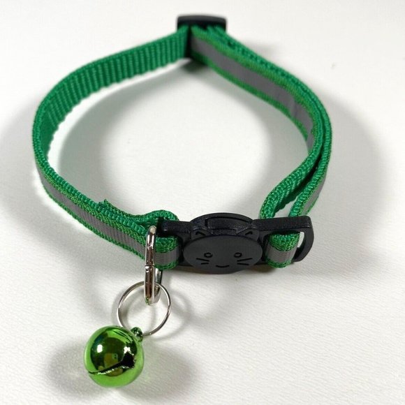 Green Cat Breakaway Collar New With Jingle Bell And Reflective Strip - Picture 1 of 5